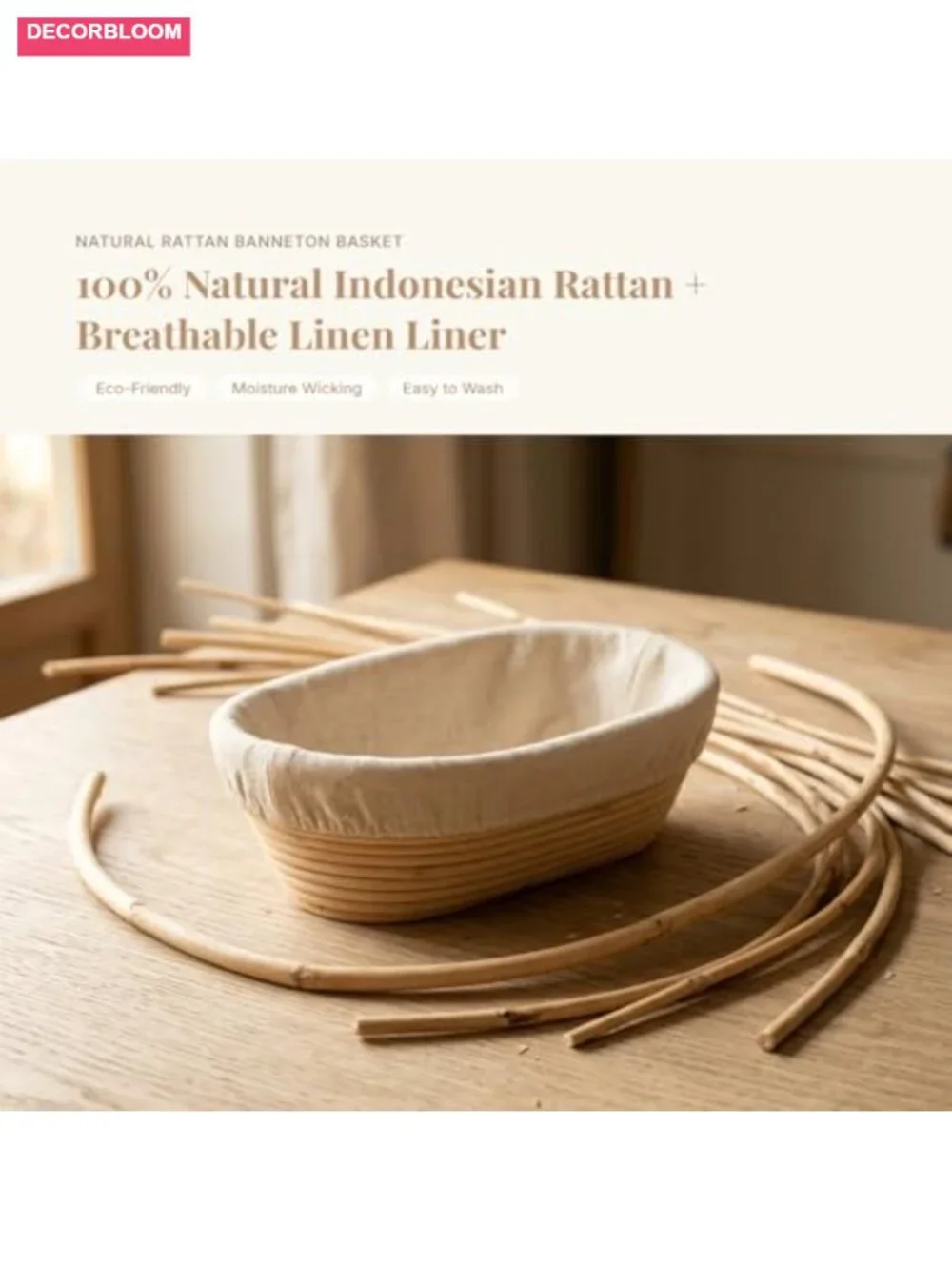 Bread Proofing Basket Set - Rattan Banneton with Lame, Whisk, Scraper